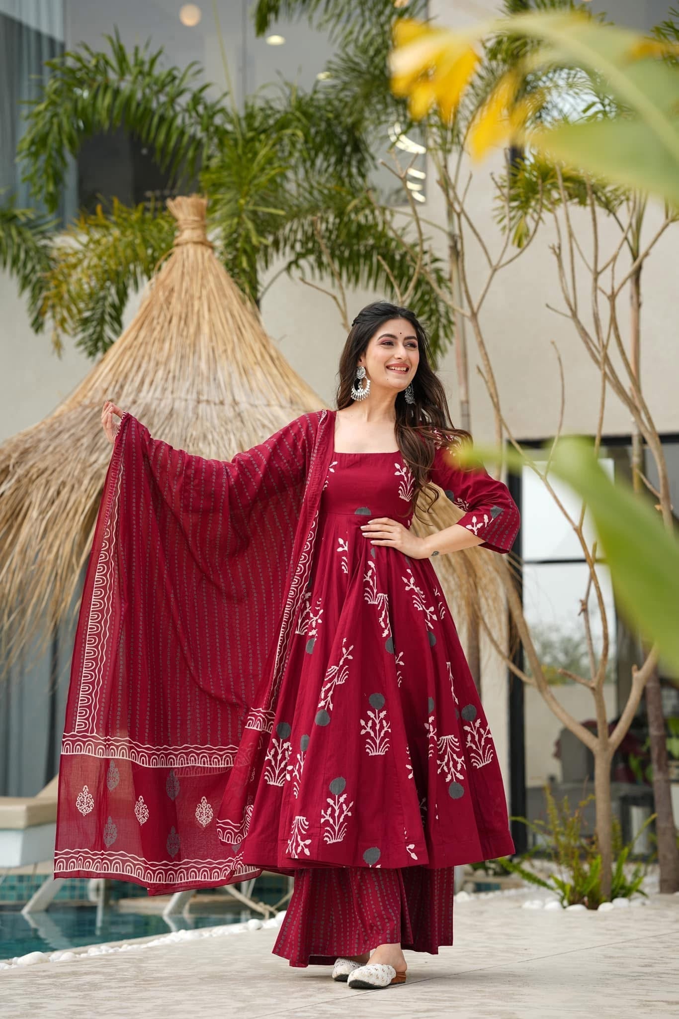 Maroon Rayon Suit Set