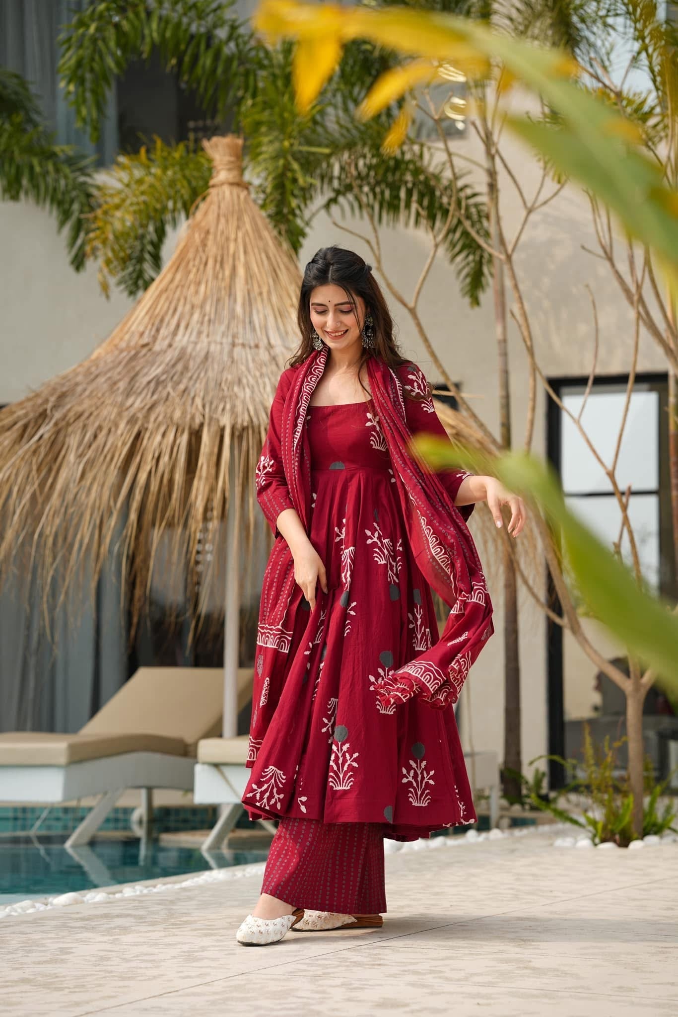 Maroon Rayon Suit Set