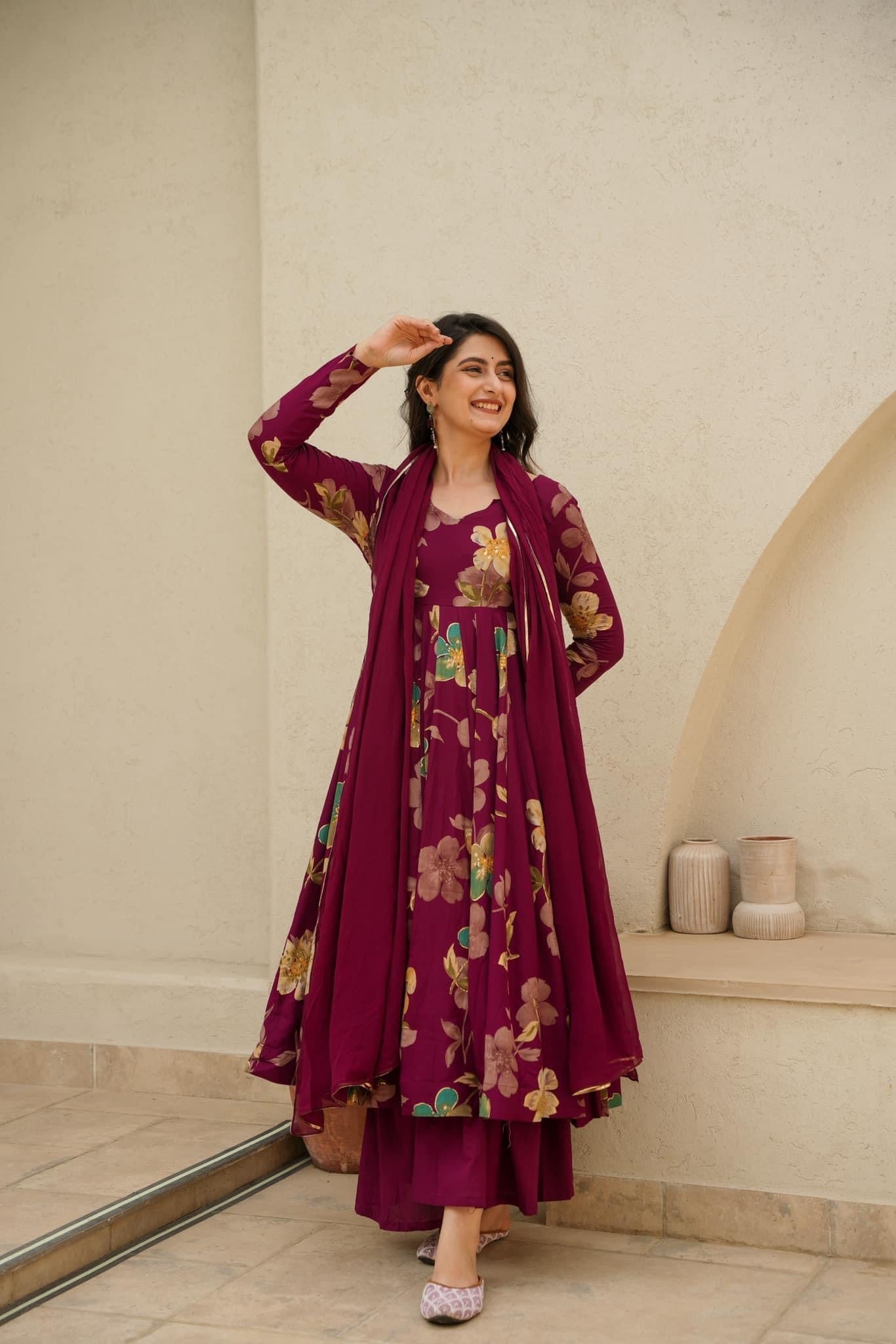 Purple Cotton Suit Set