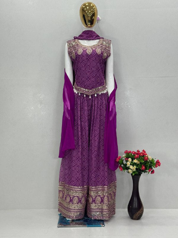 NEW PARTY WEAR  TOP PALAZZO AND DUPATTA SUIT SET