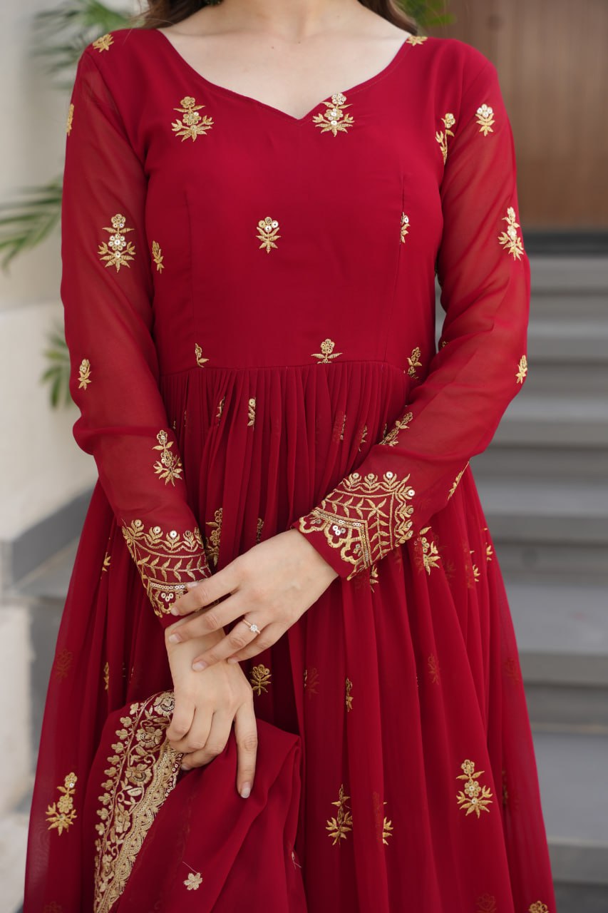 Purple Luxury Faux Blooming Zari & Sequins Embroidered Designer Gown with Matching Dupatta