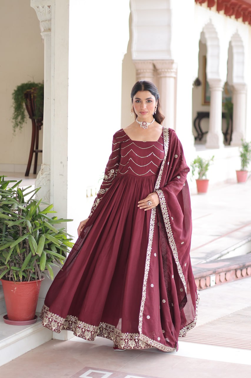 New Latest Designer Trendy Silk Gown With Full Sleeves