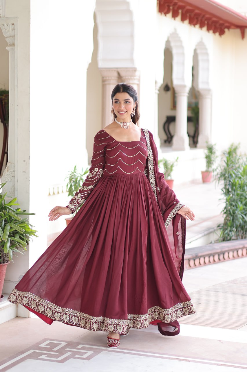 New Latest Designer Trendy Silk Gown With Full Sleeves