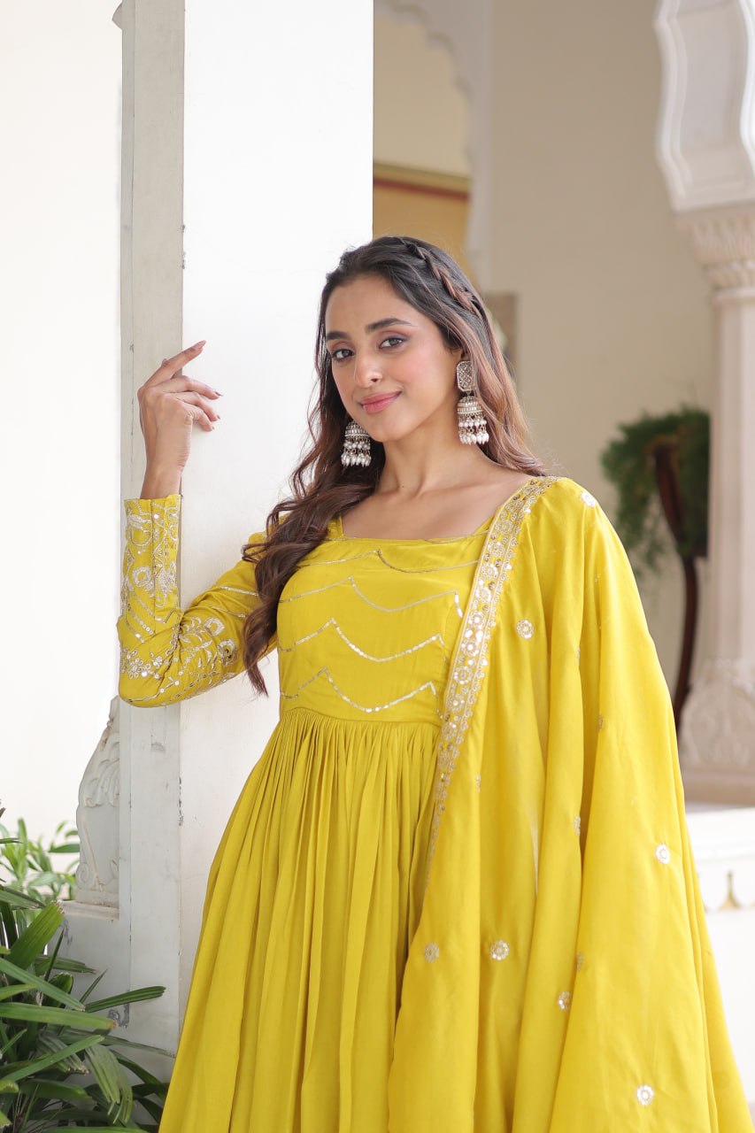New Latest Designer Trendy Silk Gown With Full Sleeves