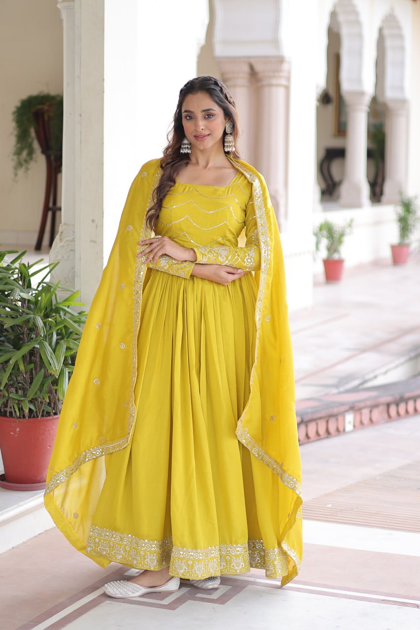 New Latest Designer Trendy Silk Gown With Full Sleeves