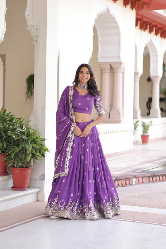 Teal Colour Premium Vichitra Silk Sequins & Zari Multi-Embroidered Lehenga Choli Set