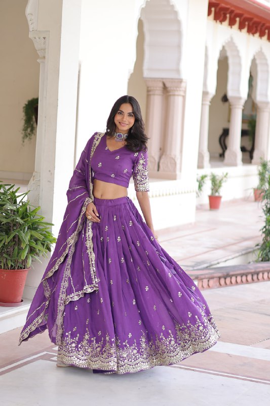 Teal Colour Premium Vichitra Silk Sequins & Zari Multi-Embroidered Lehenga Choli Set