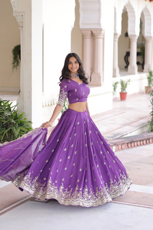 Teal Colour Premium Vichitra Silk Sequins & Zari Multi-Embroidered Lehenga Choli Set