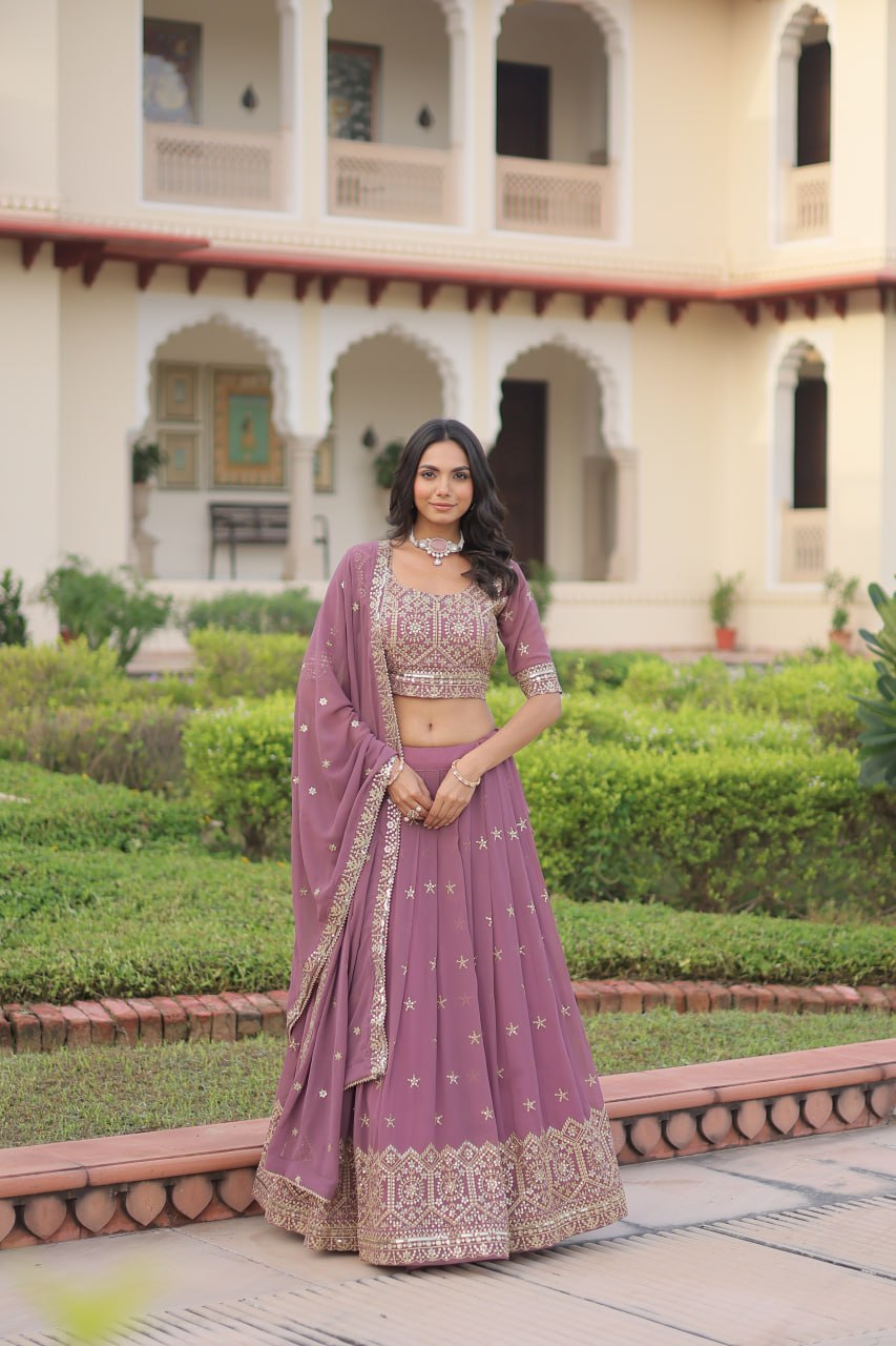 Embroidered Sequinned Semi-Stitched Lehenga & Blouse With Dupatta