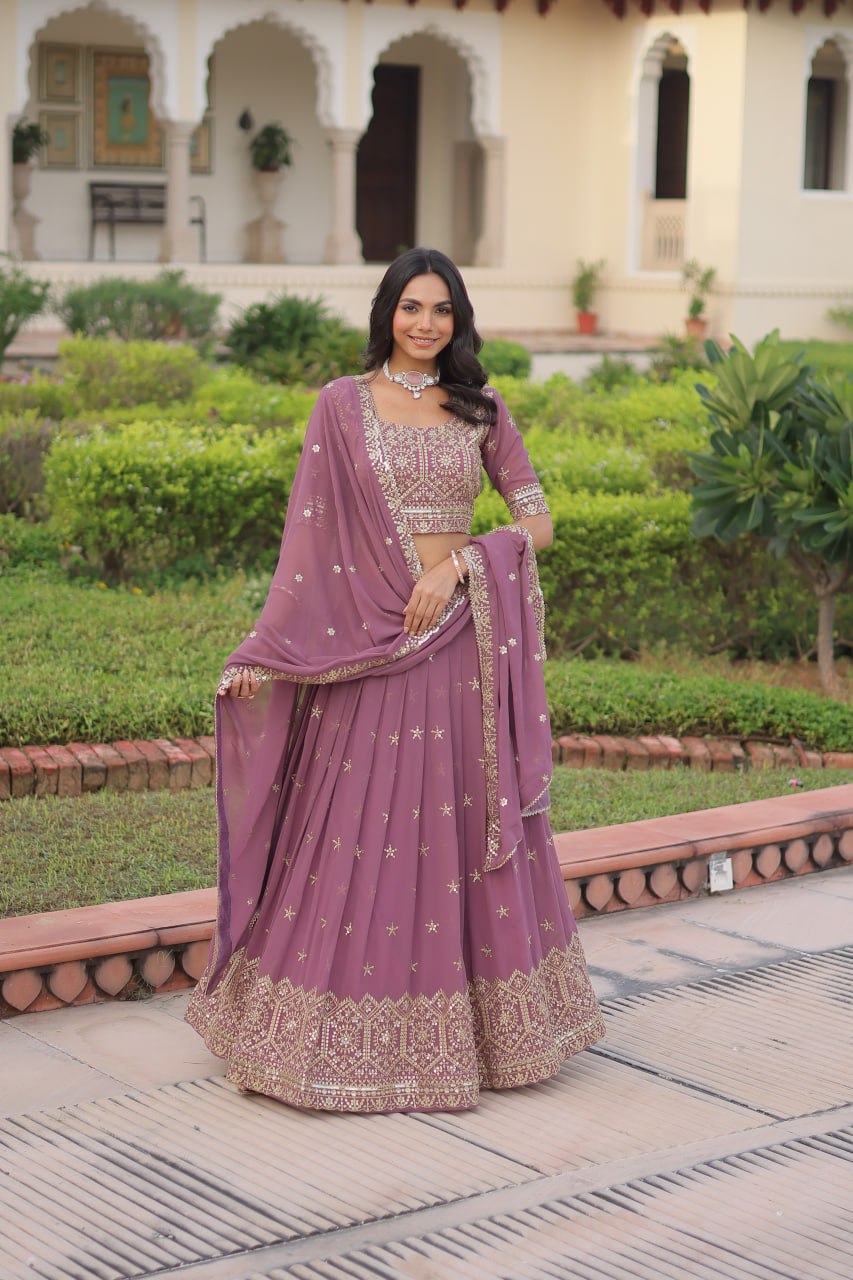 Embroidered Sequinned Semi-Stitched Lehenga & Blouse With Dupatta