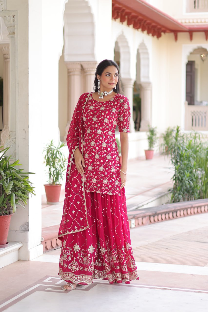 PREMIUM DESIGNER READYMADE TOP-SHARARA-DUPATTA COLLECTIONS 2025