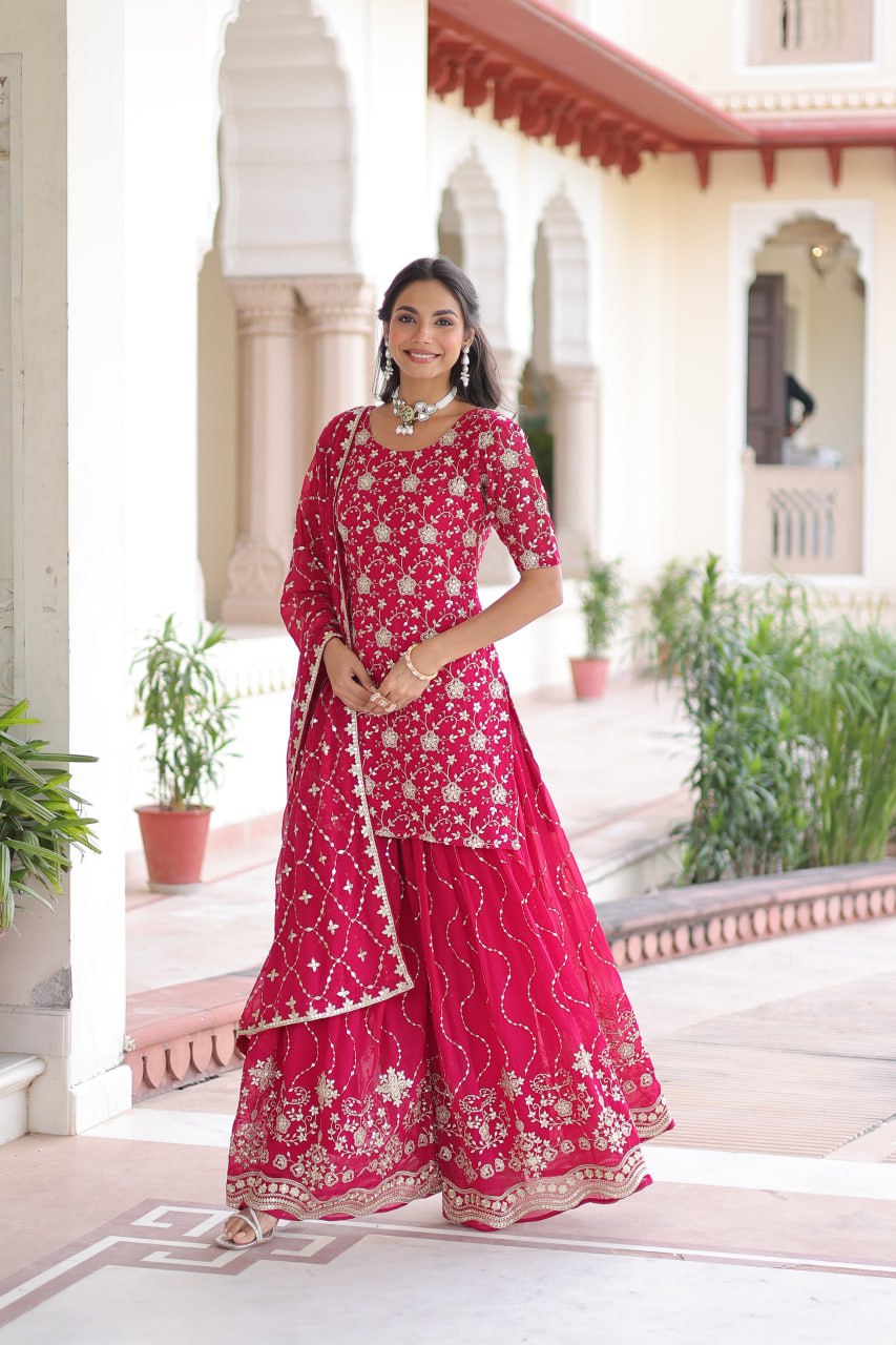 PREMIUM DESIGNER READYMADE TOP-SHARARA-DUPATTA COLLECTIONS 2025
