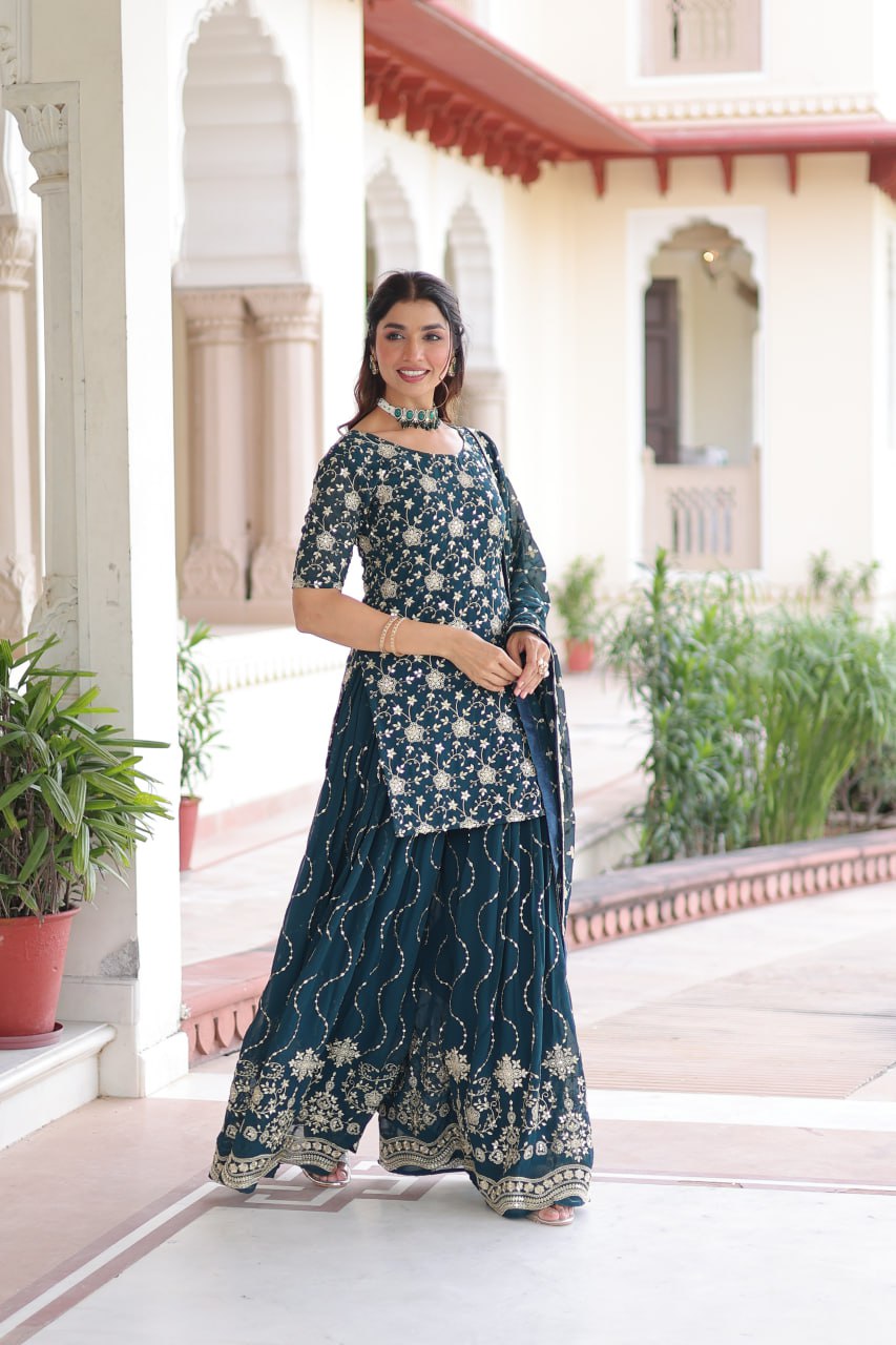 PREMIUM DESIGNER READYMADE TOP-SHARARA-DUPATTA COLLECTIONS 2025