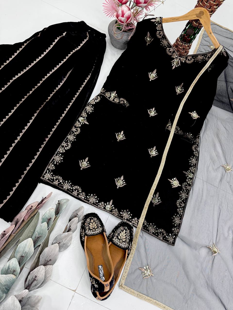 NEW DESIGNER PARTY WEAR HEAVY VISCOSE VELVET TOP WITH SHARARA
