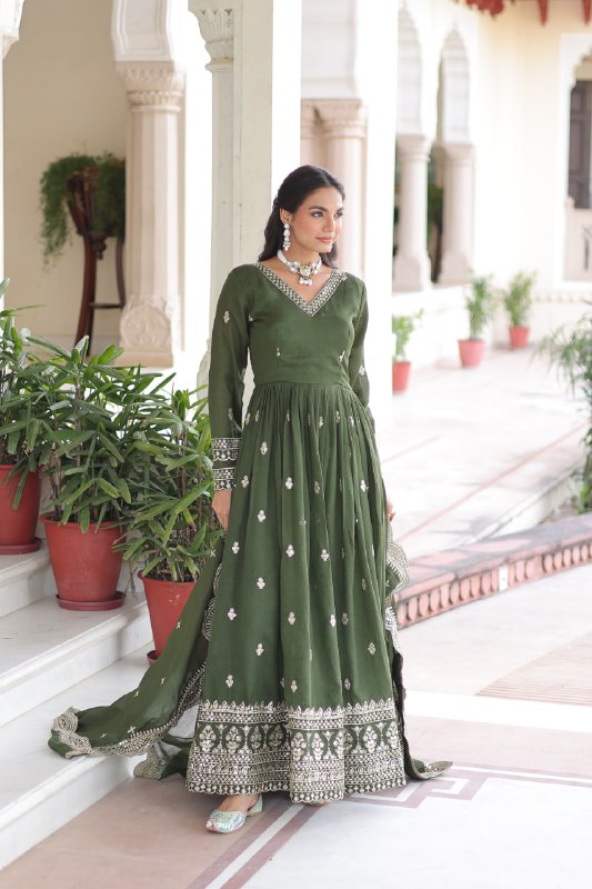 Vichitra Silk Festival Wear Readymade Anarkali Suit