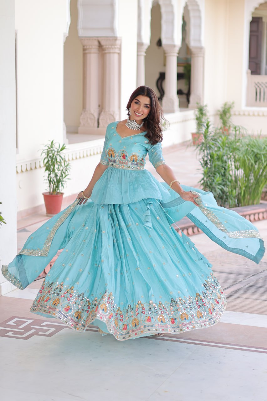 Embellished Sequinned Semi-Stitched Lehenga & Blouse With Dupatta