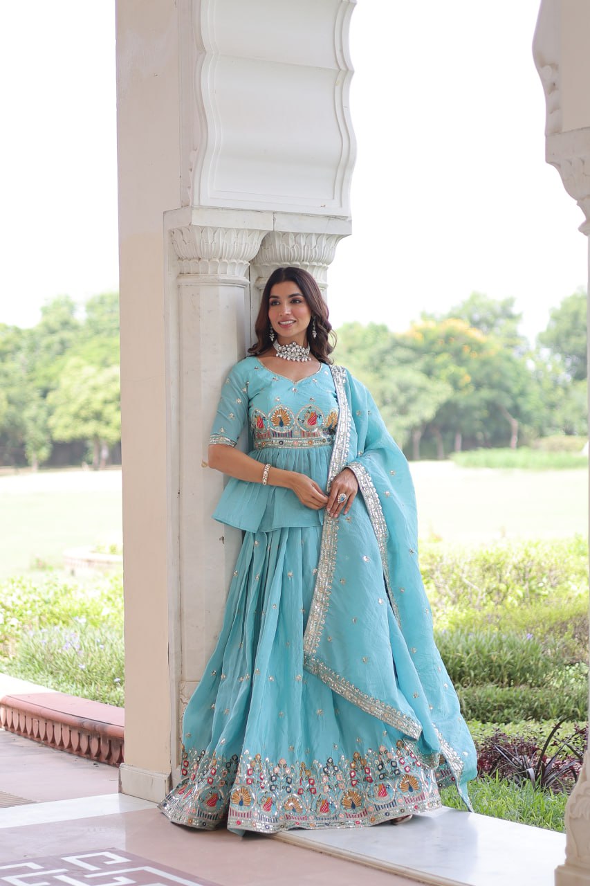 Embellished Sequinned Semi-Stitched Lehenga & Blouse With Dupatta