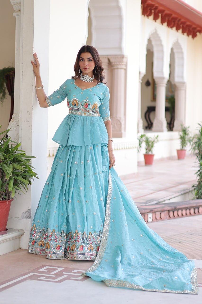 Embellished Sequinned Semi-Stitched Lehenga & Blouse With Dupatta