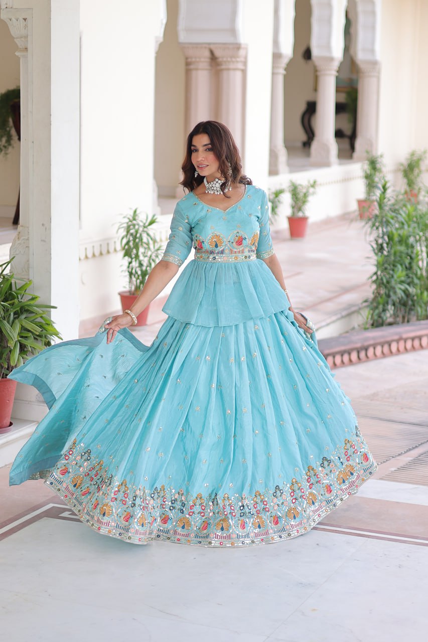Embellished Sequinned Semi-Stitched Lehenga & Blouse With Dupatta