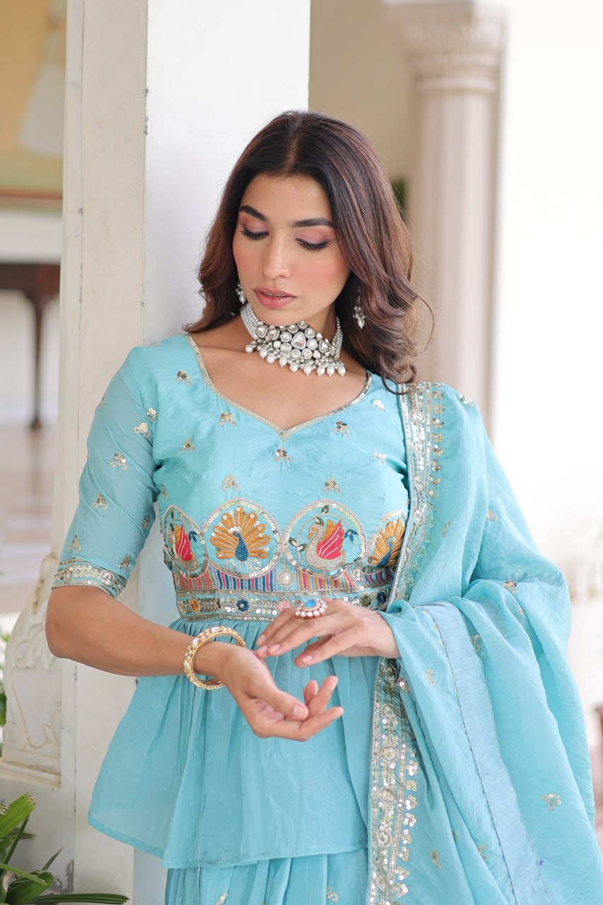 Embellished Sequinned Semi-Stitched Lehenga & Blouse With Dupatta