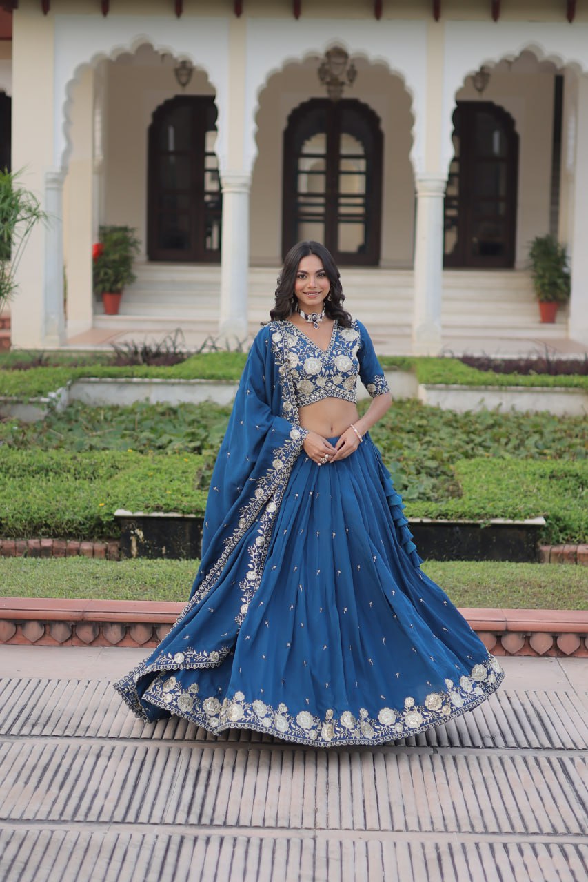 Embroidered Thread Work Ready to Wear Lehenga & Unstitched Blouse With Dupatta