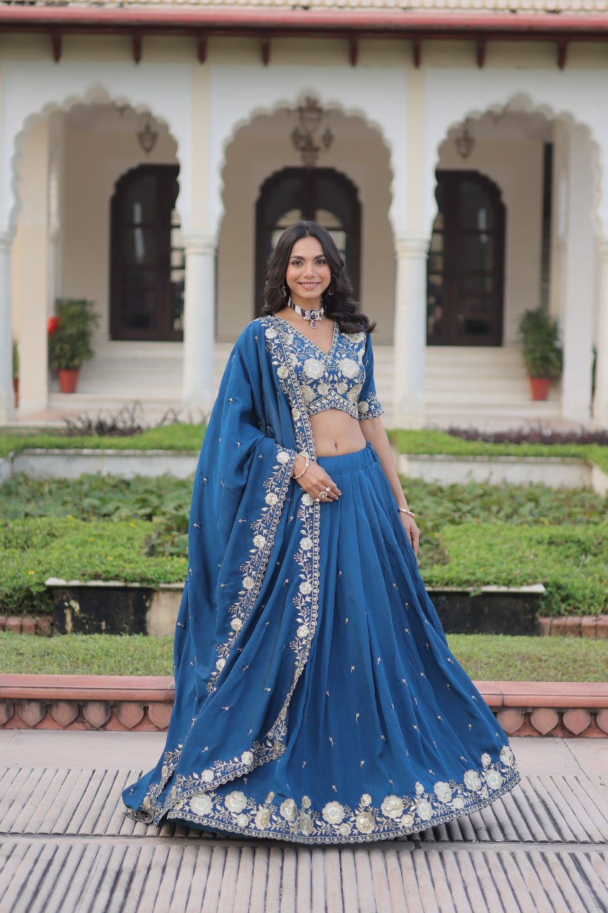 Embroidered Thread Work Ready to Wear Lehenga & Unstitched Blouse With Dupatta