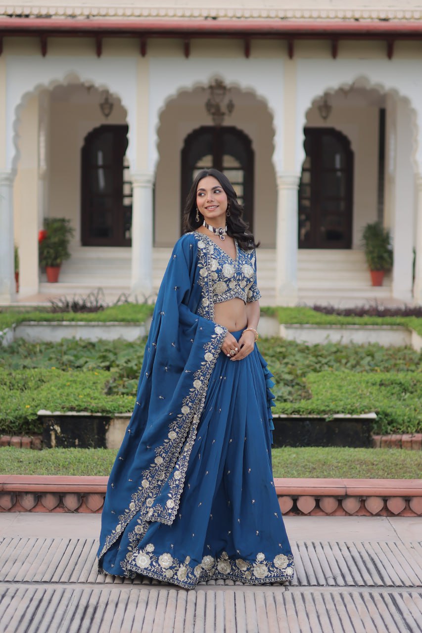 Embroidered Thread Work Ready to Wear Lehenga & Unstitched Blouse With Dupatta