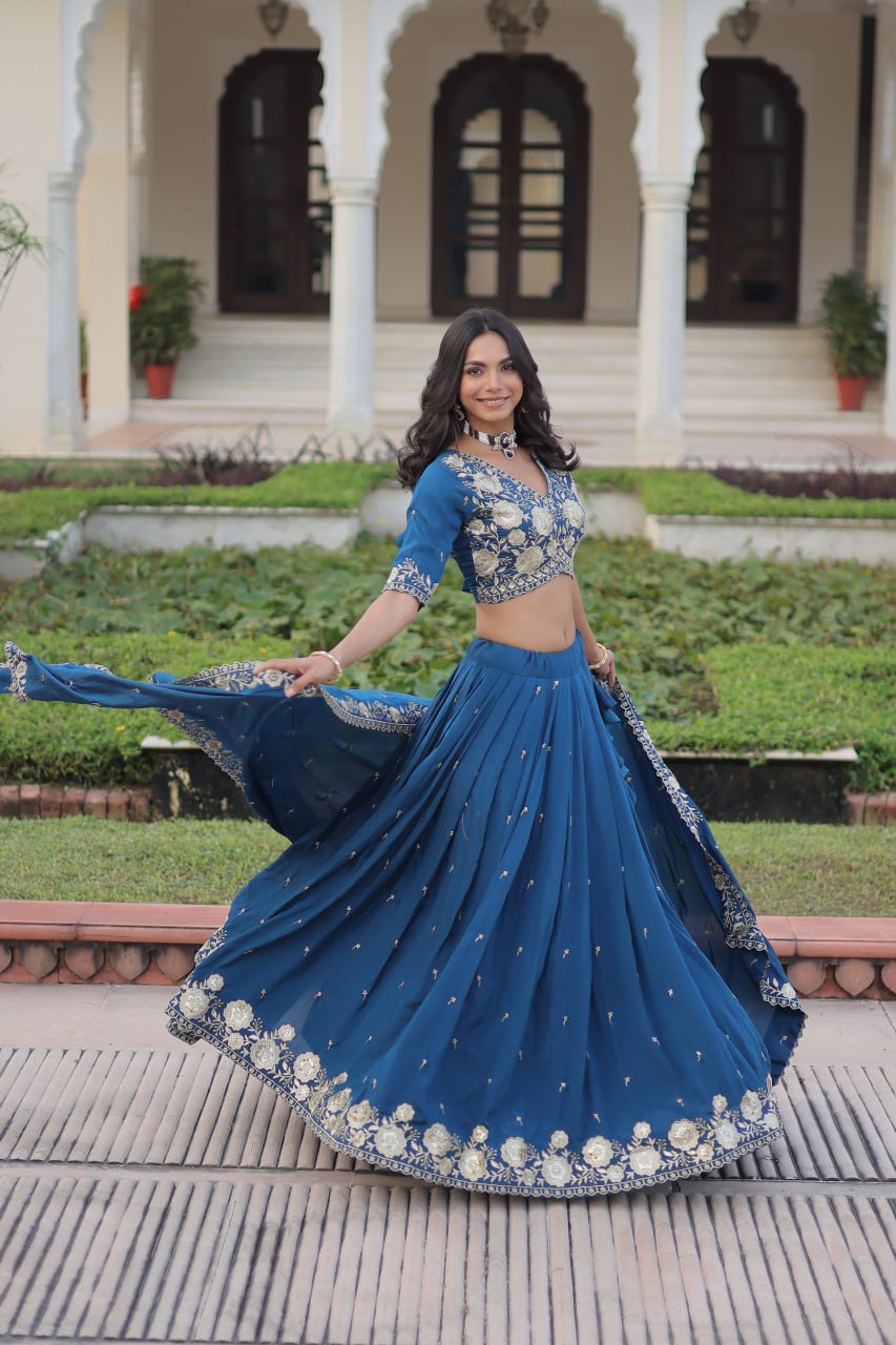 Embroidered Thread Work Ready to Wear Lehenga & Unstitched Blouse With Dupatta