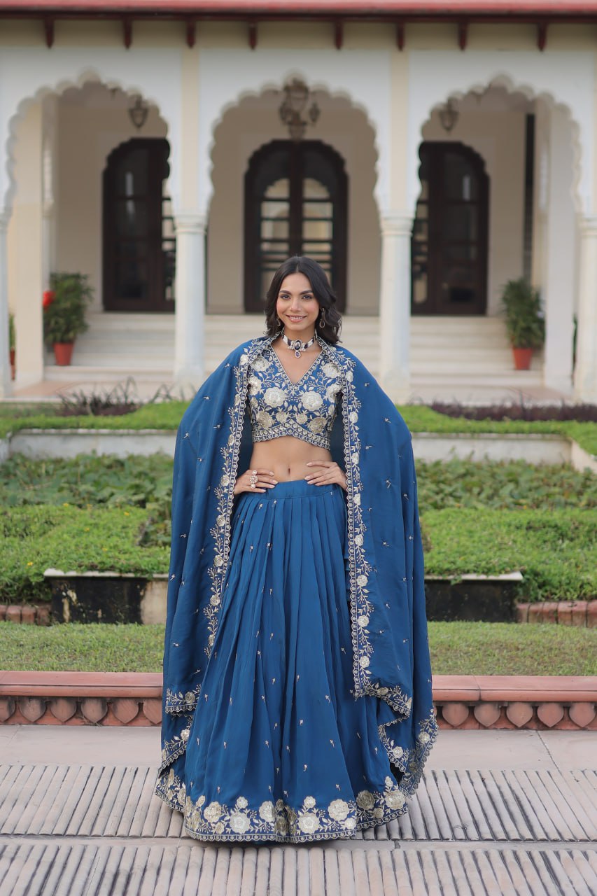 Embroidered Thread Work Ready to Wear Lehenga & Unstitched Blouse With Dupatta