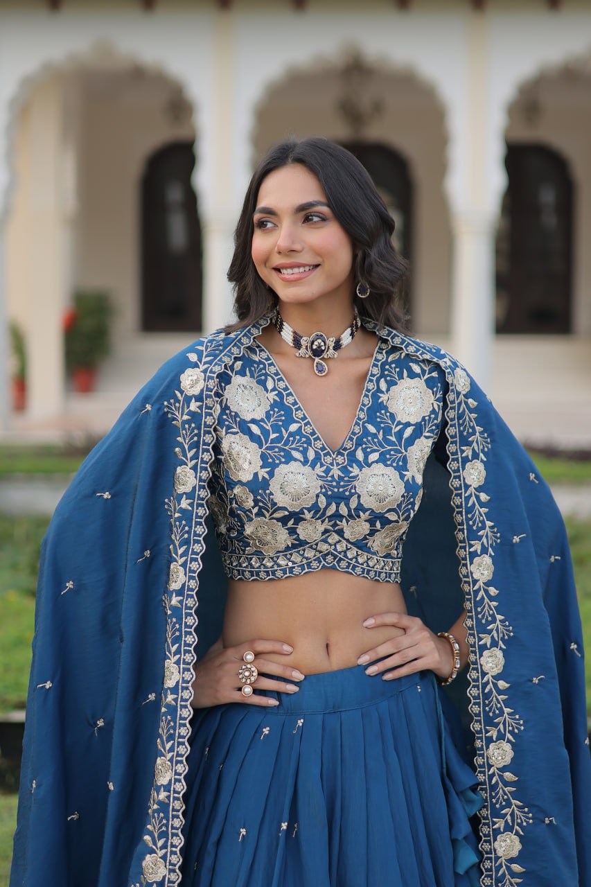 Embroidered Thread Work Ready to Wear Lehenga & Unstitched Blouse With Dupatta