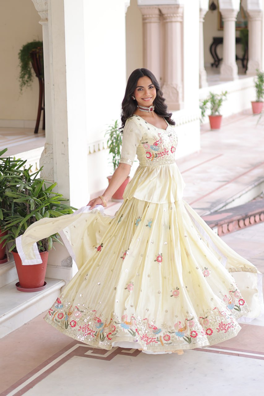 Designer Gold Crush Sequins Embroidered Readymade Lehenga Choli Set