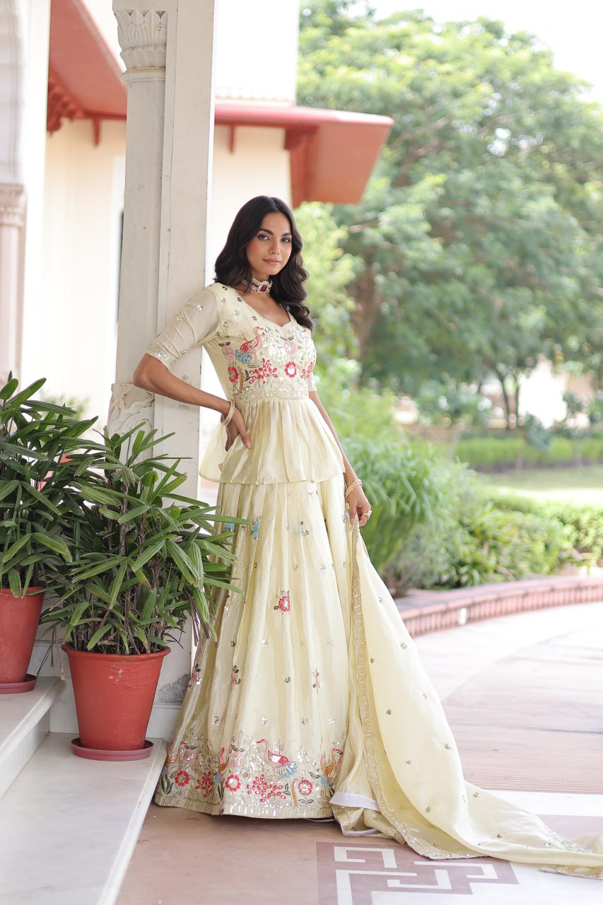 Designer Gold Crush Sequins Embroidered Readymade Lehenga Choli Set