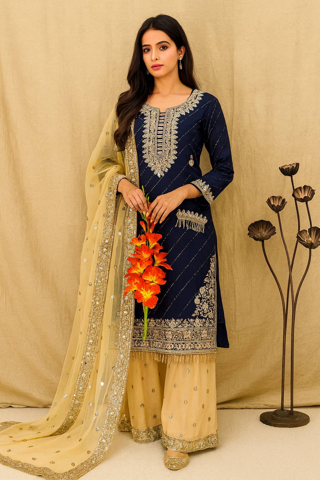 NEW ĐĚSIGNER PARTY WEAR TOP AND PLAZZO. WITH FANCY DUPPATA AND EMBROIDERY WORK