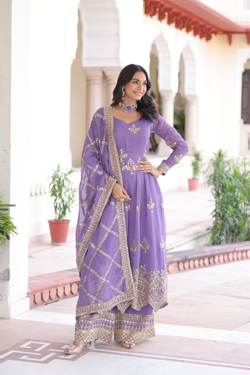 LAVENDER COLORED ROYALE HAND EMBROIDERED ANARKALI SET