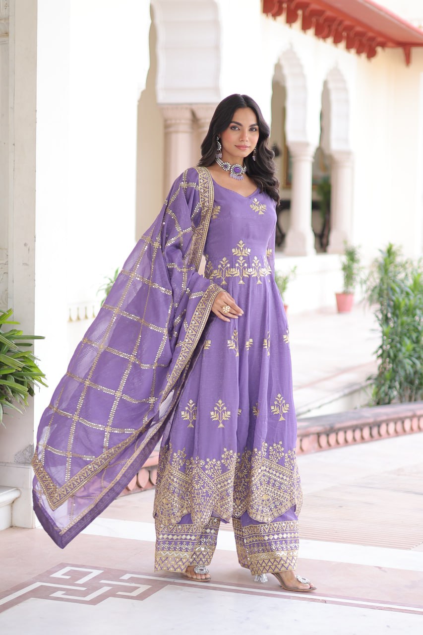 LAVENDER COLORED ROYALE HAND EMBROIDERED ANARKALI SET