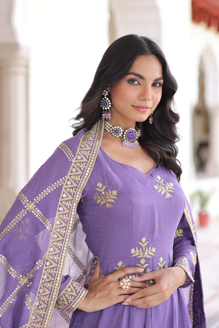 LAVENDER COLORED ROYALE HAND EMBROIDERED ANARKALI SET