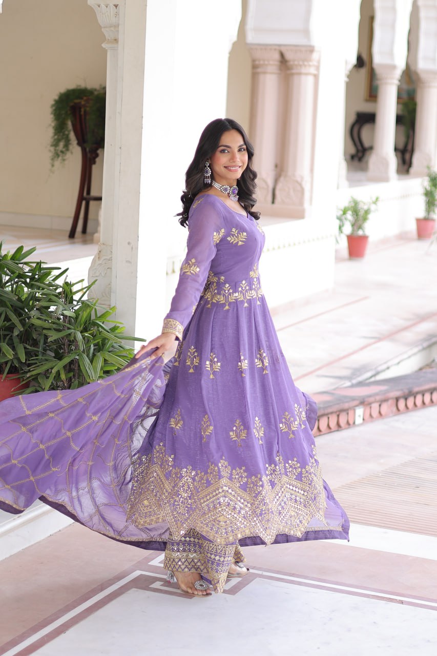 LAVENDER COLORED ROYALE HAND EMBROIDERED ANARKALI SET