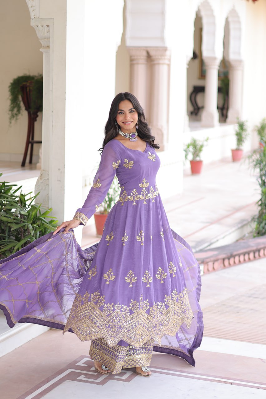 LAVENDER COLORED ROYALE HAND EMBROIDERED ANARKALI SET