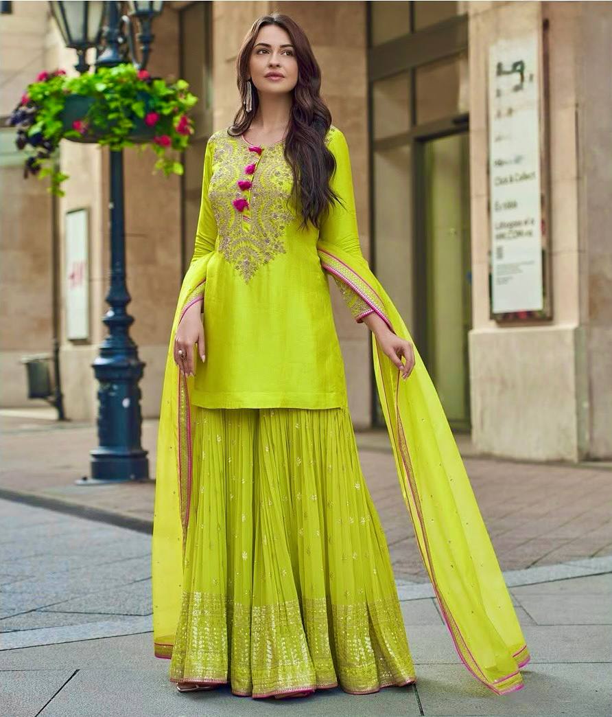 DESIGNER HEAVY FUAX GEORGETTE SHARARA SUIT SET
