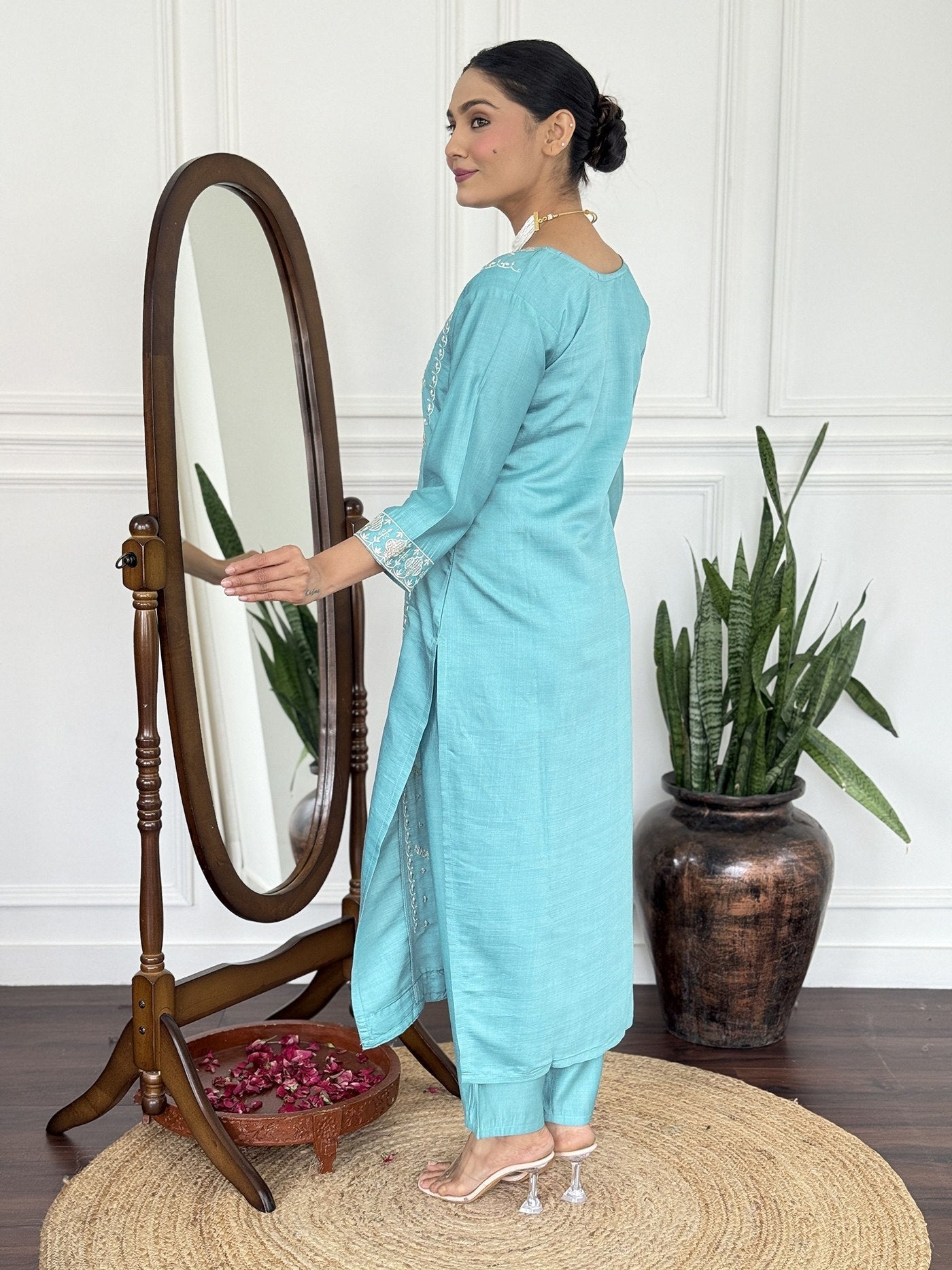 Women Ethnic Motifs Embroidered Kurta with Trouser & Dupatta