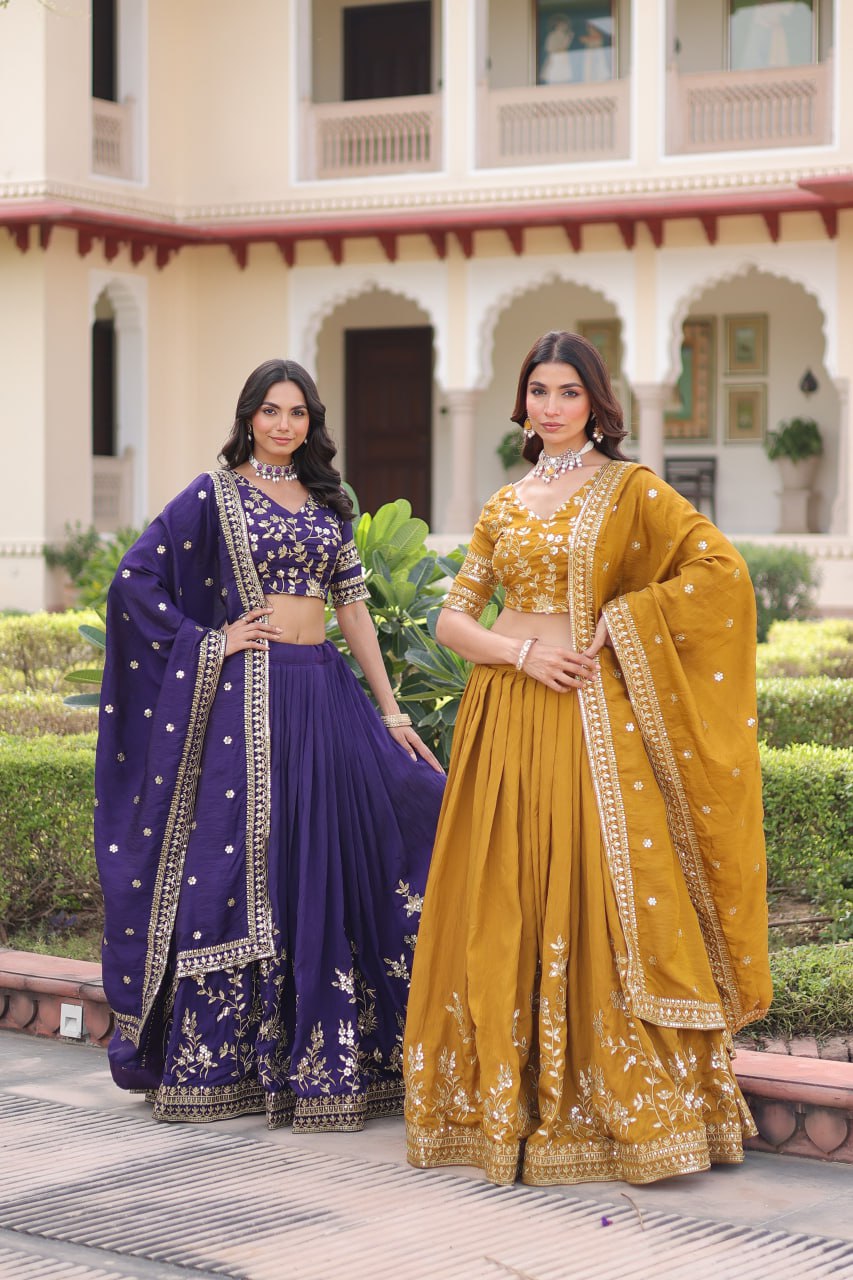 Navy Blue Vichitra Embroidery Work Lehenga Choli