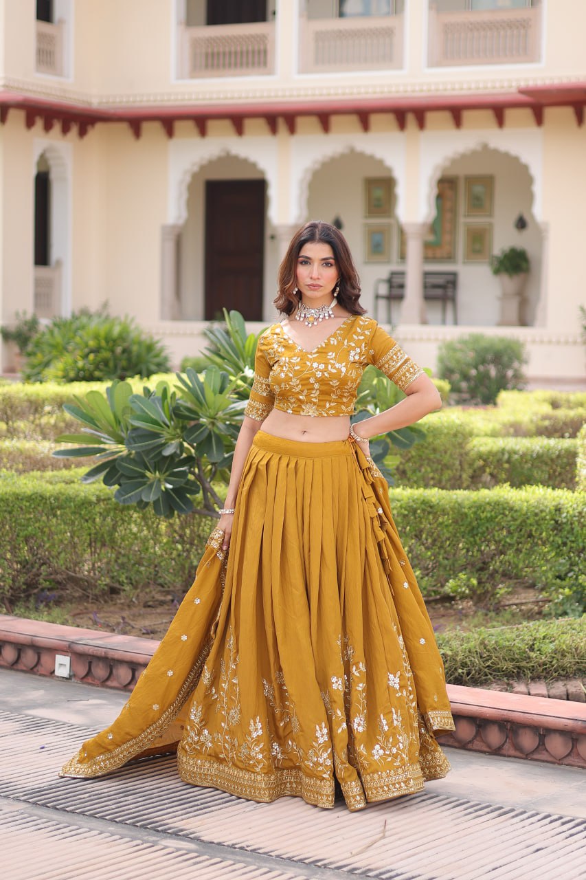 Navy Blue Vichitra Embroidery Work Lehenga Choli