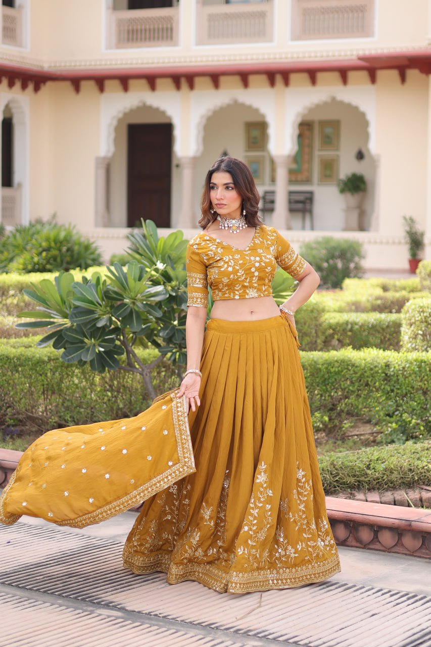 Navy Blue Vichitra Embroidery Work Lehenga Choli