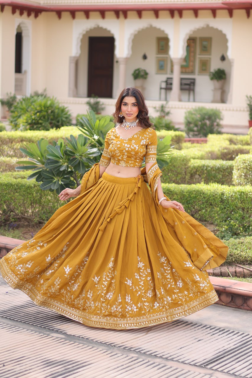Navy Blue Vichitra Embroidery Work Lehenga Choli