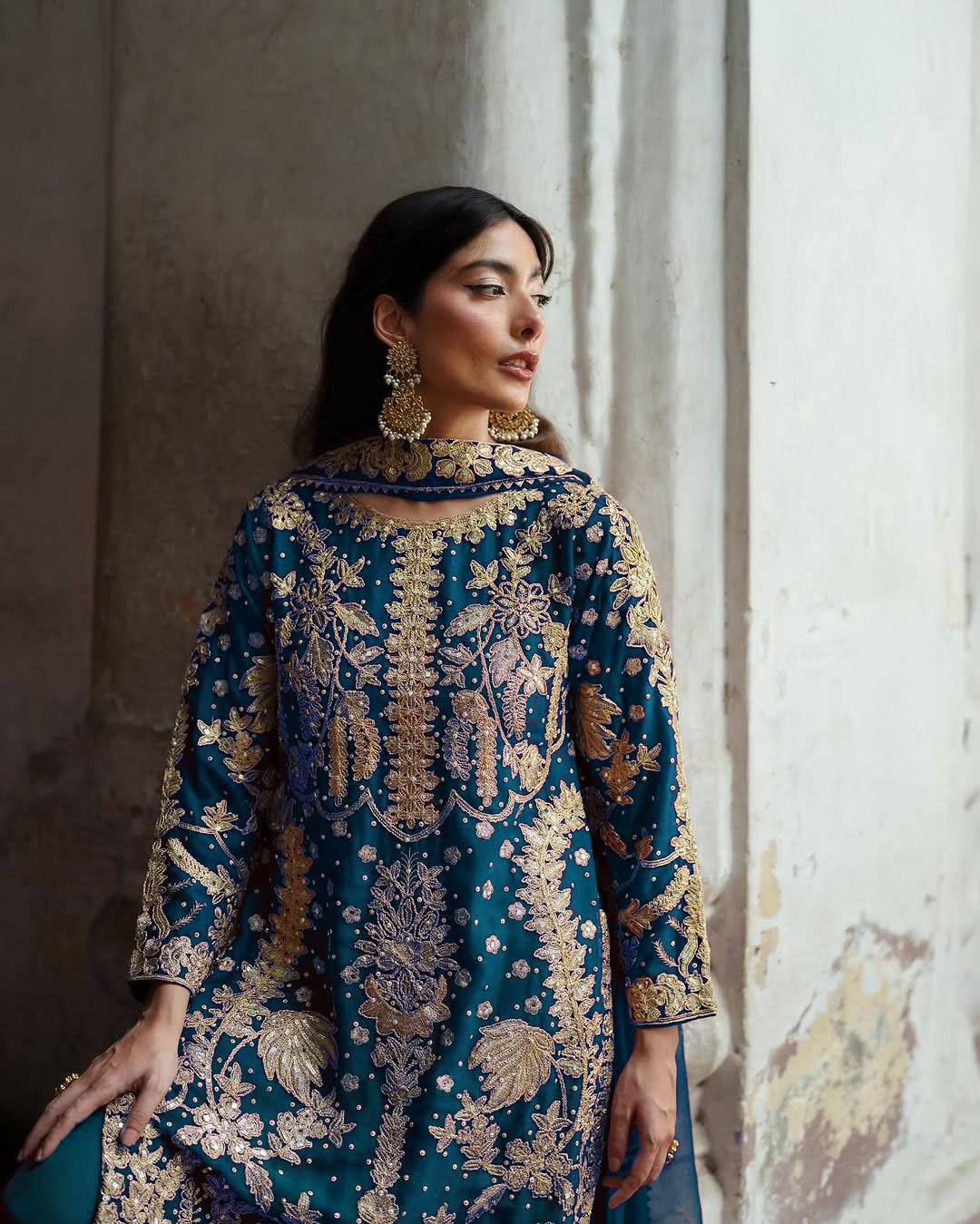 Elegant Embroidered Sequence Designer Suit Three Piece Set"