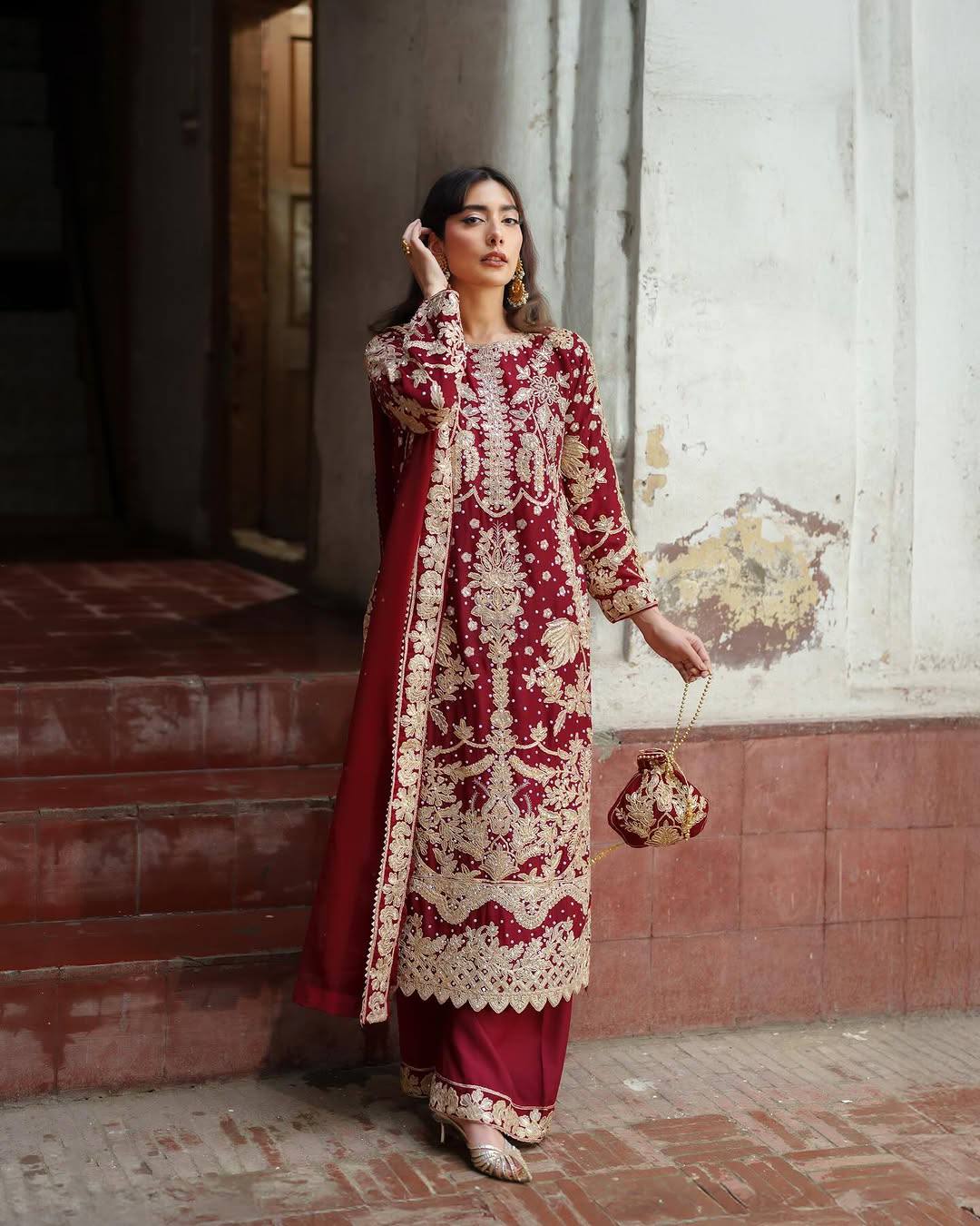 Elegant Embroidered Sequence Designer Suit Three Piece Set"