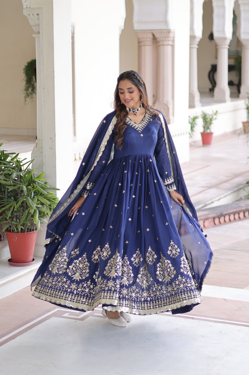 Majestic Wine Purple Embroidered Georgette Anarkali Suit with Dupatta