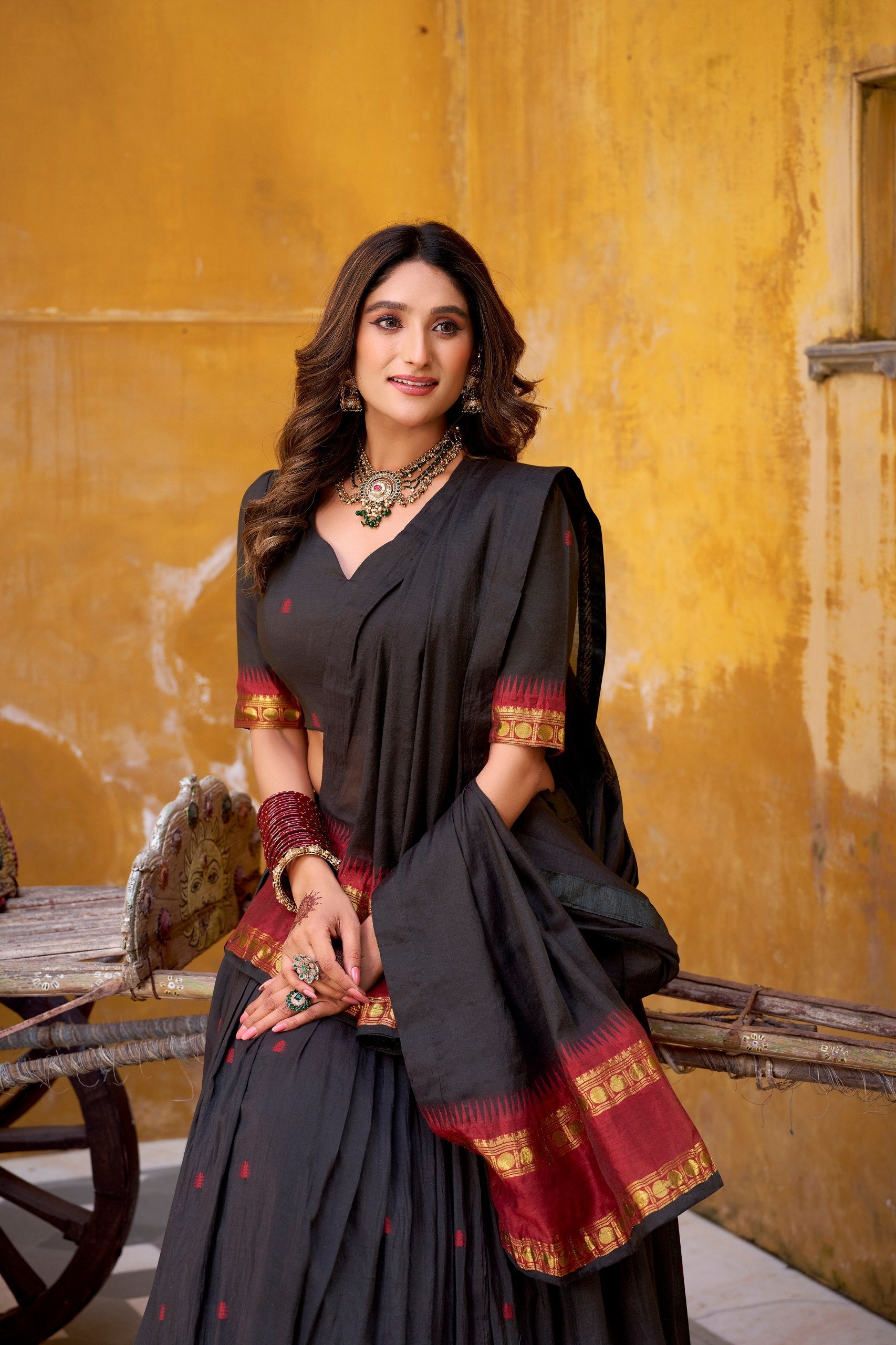 Elegant Pure Chanderi Lehenga with Zari Weaving Work – Stitched Lehenga with Unstitched Blouse & Zari Dupatta