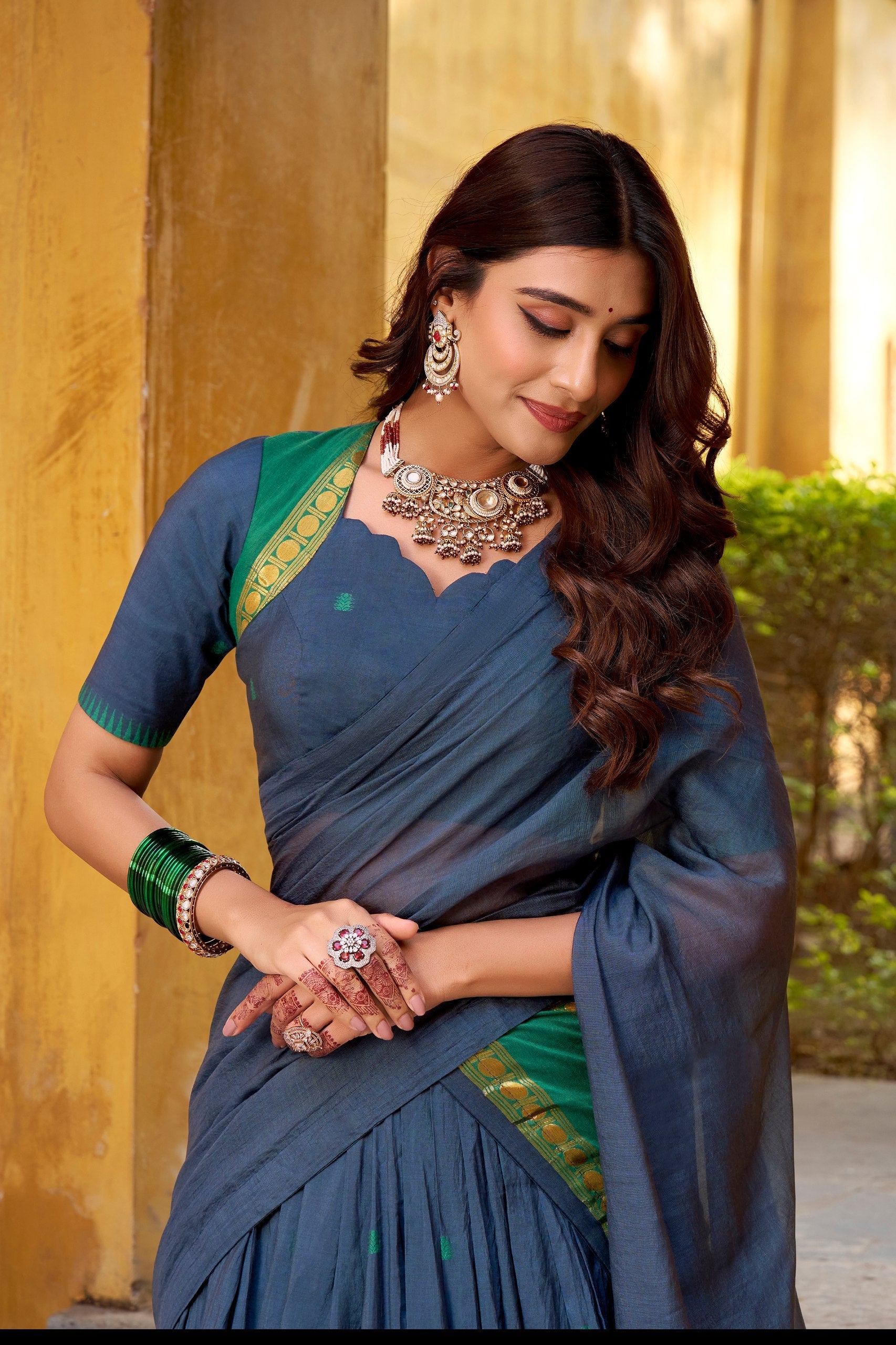 Elegant Pure Chanderi Lehenga with Zari Weaving Work – Stitched Lehenga with Unstitched Blouse & Zari Dupatta