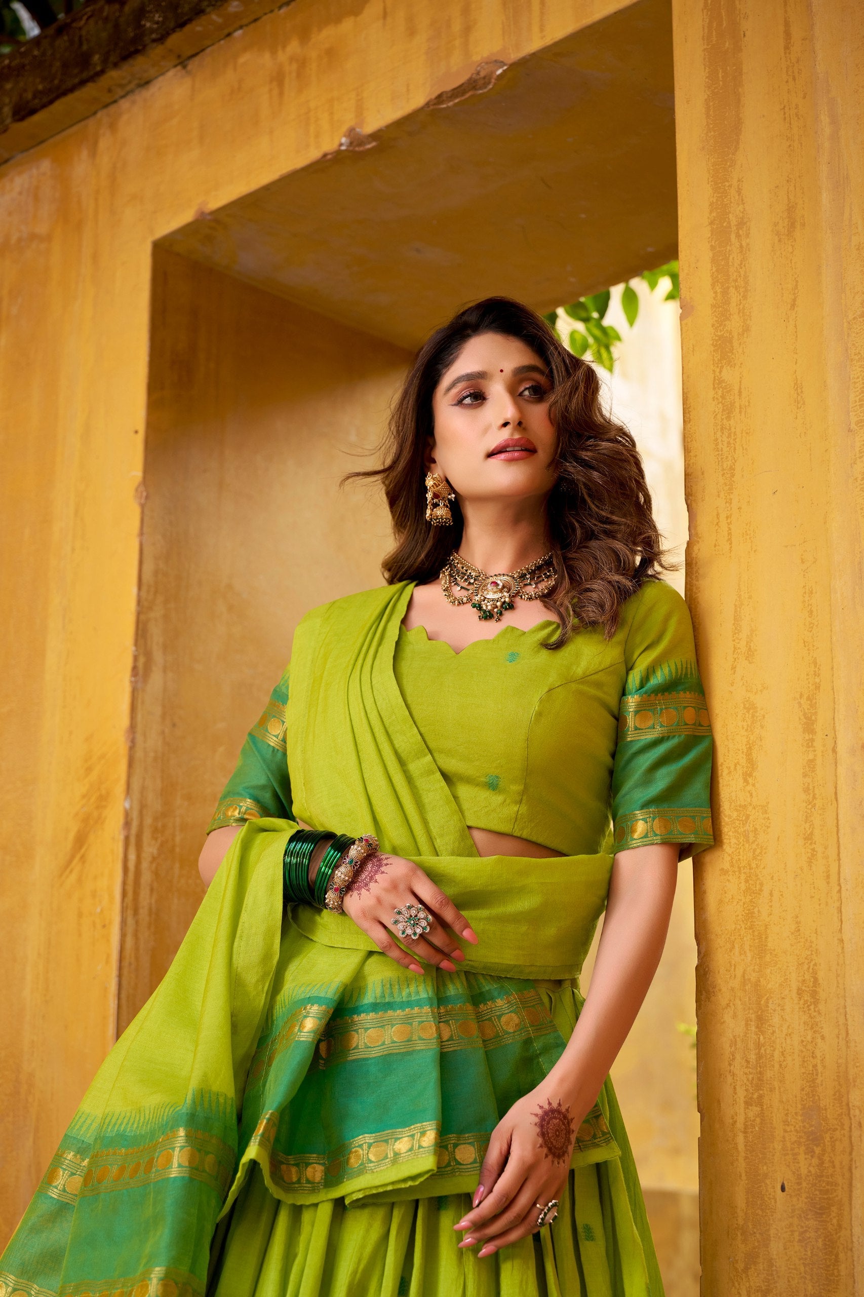 Elegant Pure Chanderi Lehenga with Zari Weaving Work – Stitched Lehenga with Unstitched Blouse & Zari Dupatta